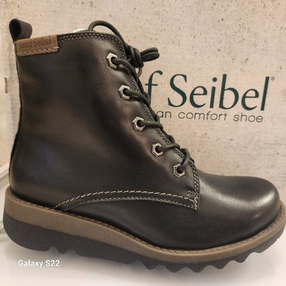 Josef Seibel Black Leather " Lina 06" Boots. Lace Up. NIB. Size EU 37/US 6-6.5 - Picture 1 of 12